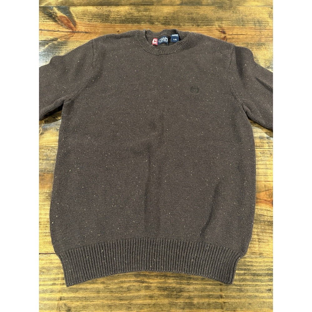 Chaps Pullover Sweater Men Large Brown Retro Grandpa Knit Heavyweight Cotton